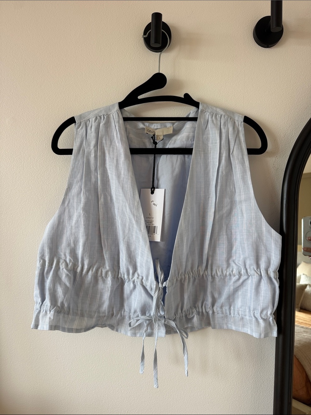 Onia Light Sky Blue Striped Tie Front Top Size Large